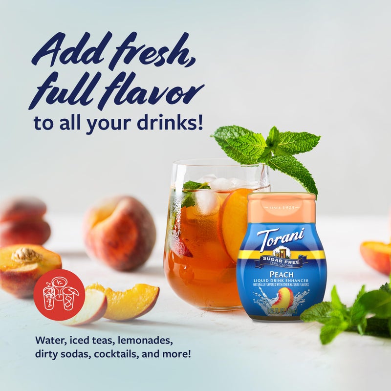 Torani Sugar Free Peach Liquid Drink Enhancer, Water Flavoring 2-Pack, 1.62 Oz Ea - Image 4